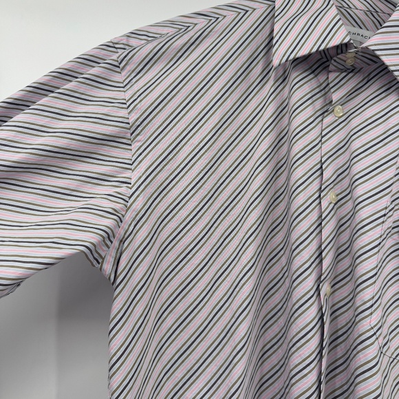 Bachrach Shirt Men Large Pink Multicolor Stripes Long Sleeve Button Up Office - Picture 3 of 11